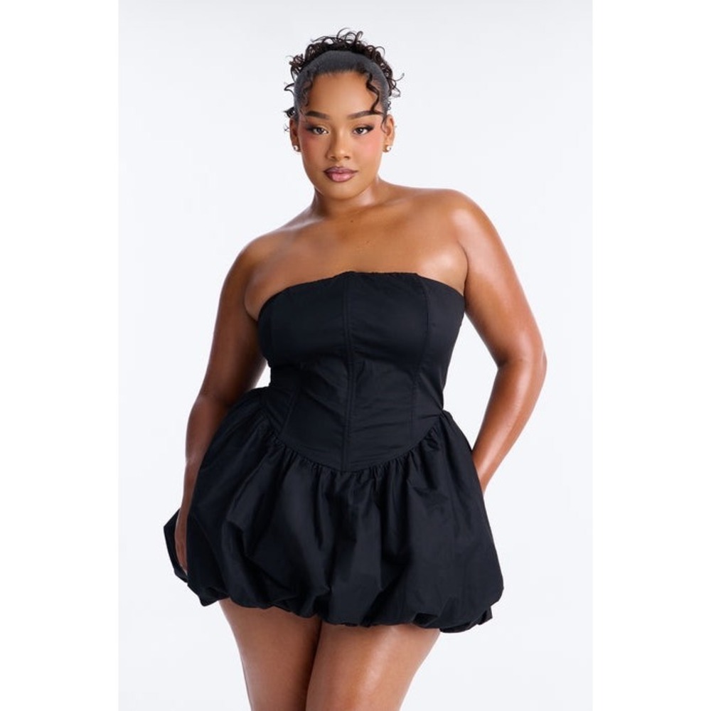 Fashion Nova Black Mini Bubble Dress Strapless Night In Paris 2X Cocktail Party
